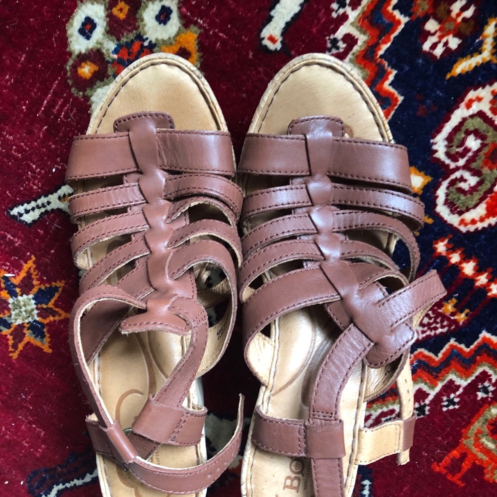 Born Wedge Leather Sandal Heels